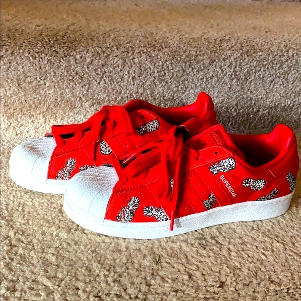 Adidas superstar red with pineapple